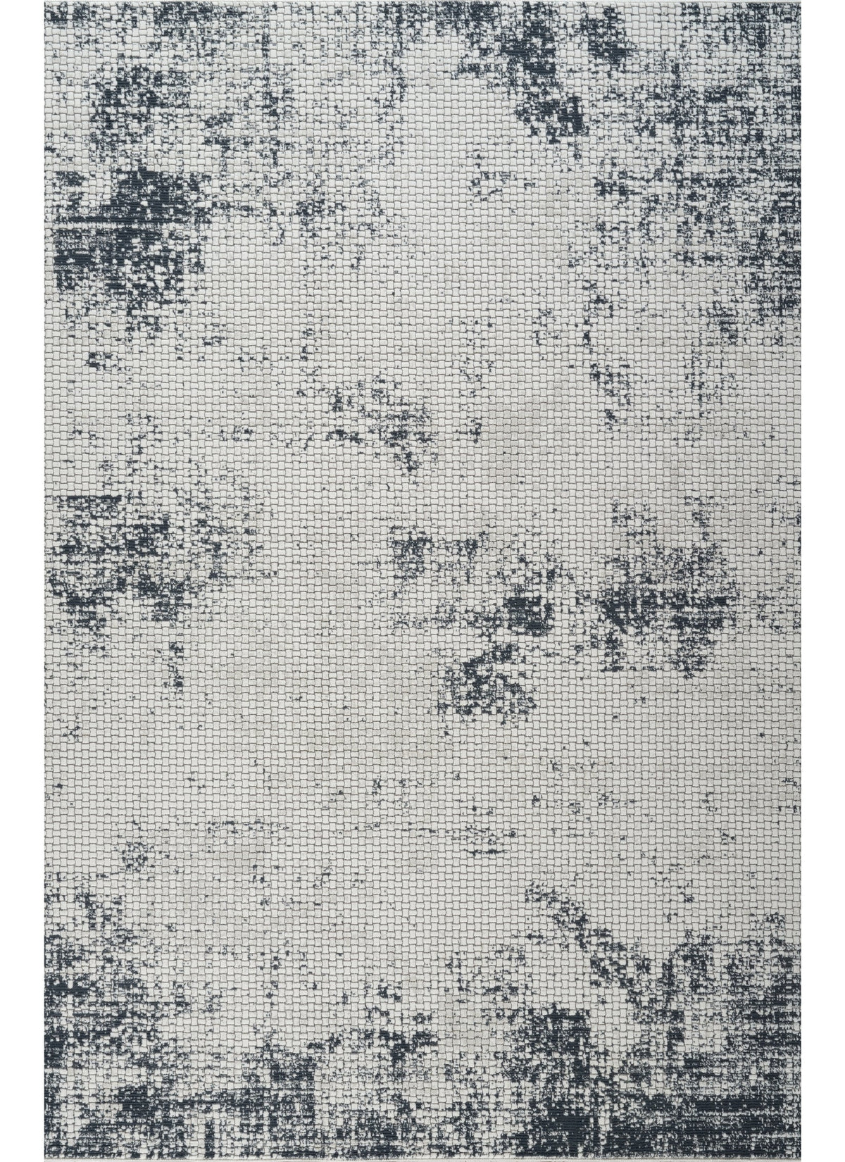 Modern Distressed Grid Textured Cream & Navy Area Rug & Runner – BT306 Cream Navy