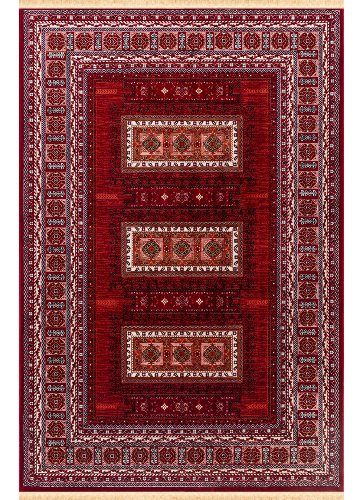 Traditional Tribal Turkmen Geometric Panel Red Area Rug & Runner – E851B Red