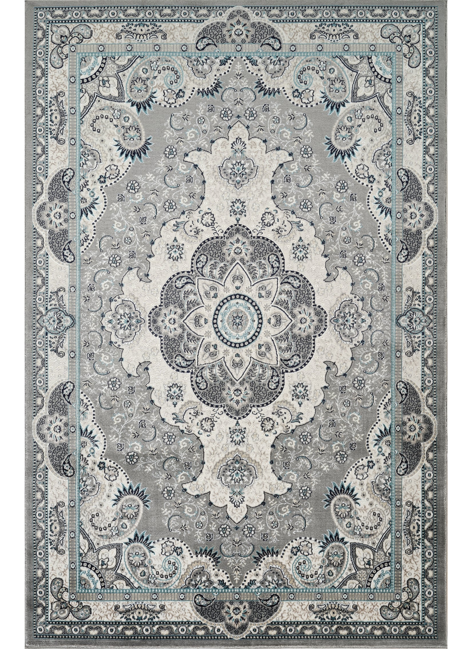 Traditional Persian Paisley Floral Medallion Grey Area Rug, Runner & Round Rug – 470 Grey