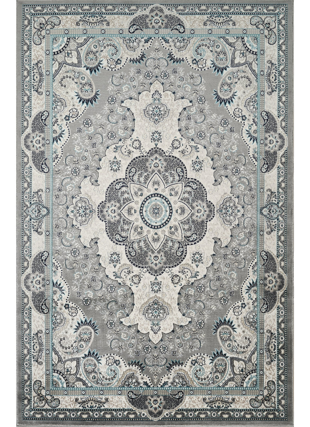 Traditional Persian Paisley Floral Medallion Grey Area Rug, Runner & Round Rug – 470 Grey