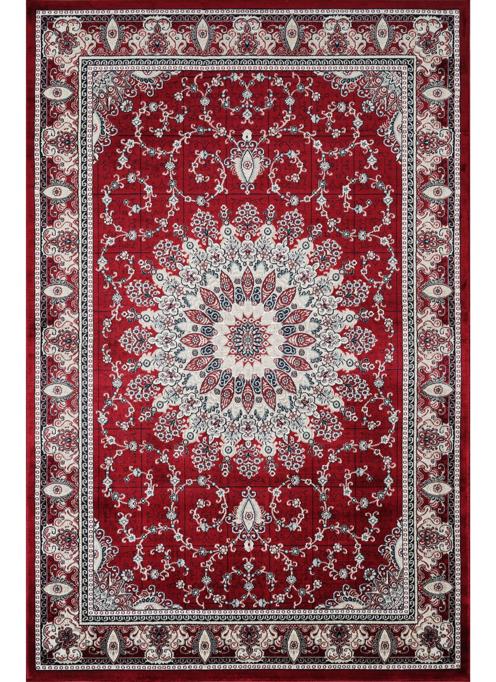 Traditional Persian Kerman Floral Medallion Red Area Rug, Runner & Round Rug – 478 Red