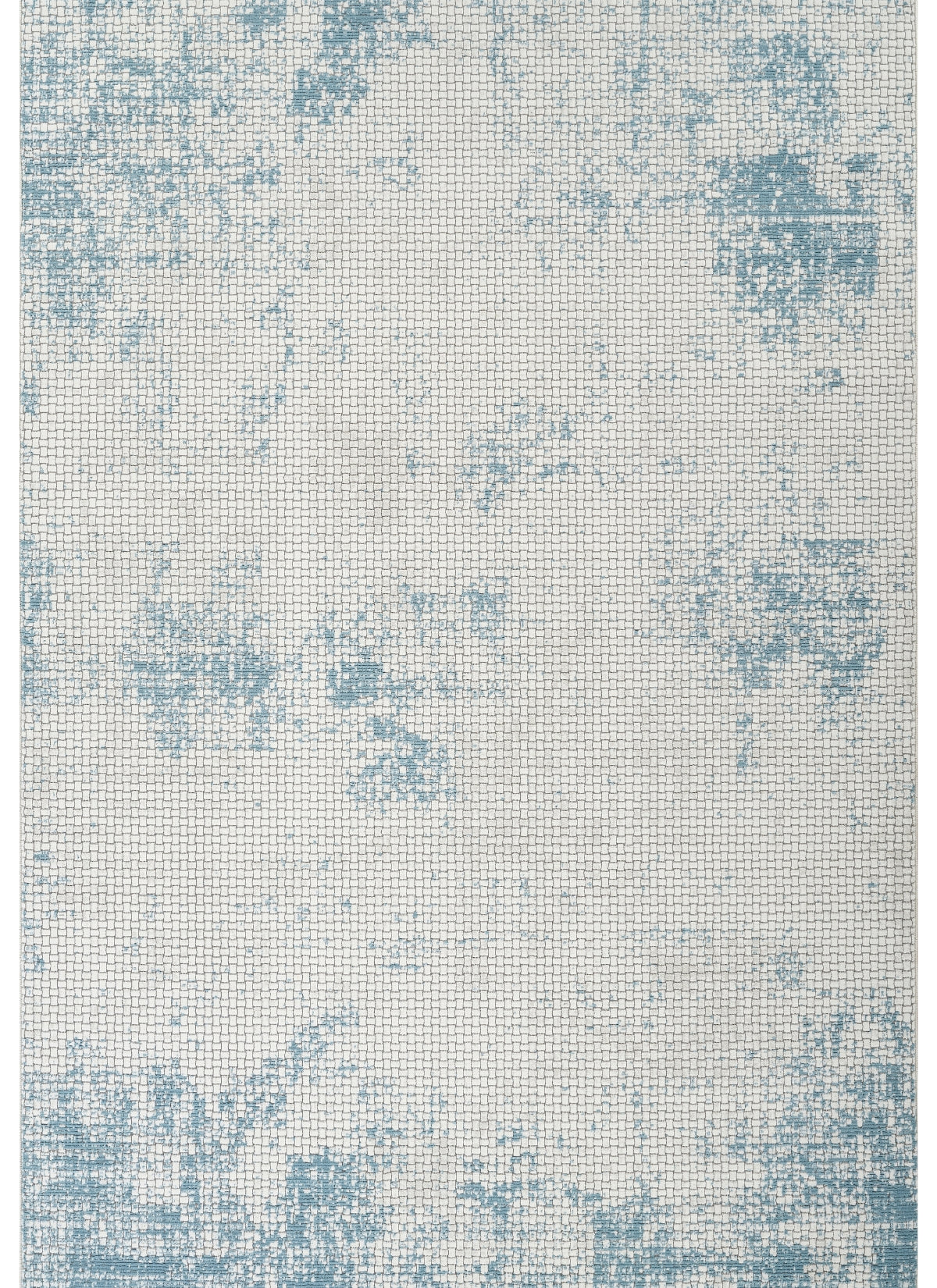 Modern Distressed Grid Textured Cream & Blue Area Rug & Runner – BT306 Cream Blue
