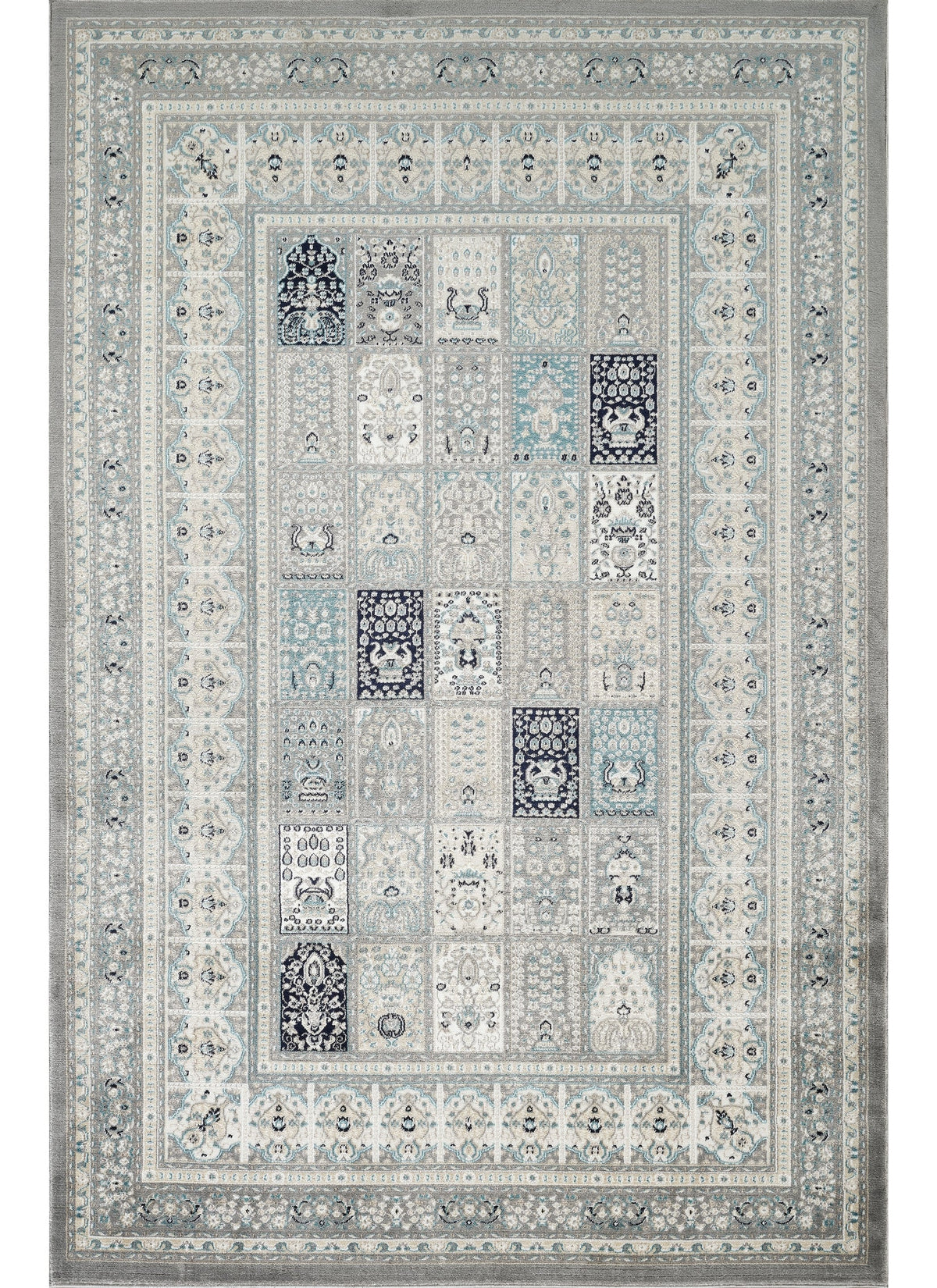 Traditional Persian Bakhtiari Garden Panel Grey Area Rug, Runner & Round Rug – 4763 Grey