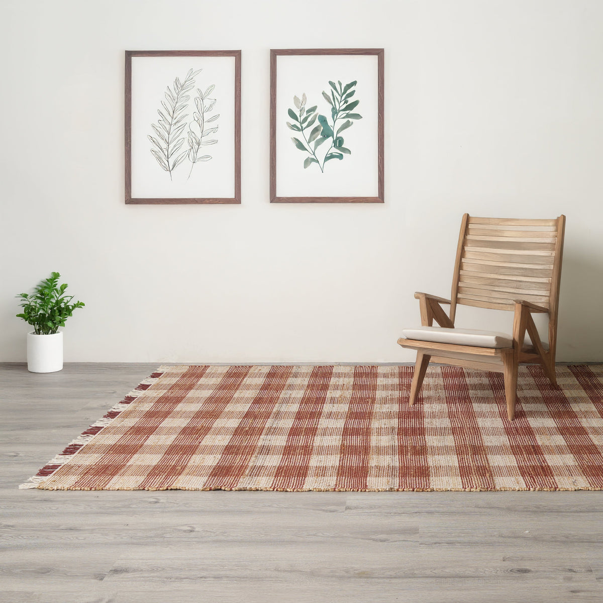 Artisan Hand Woven Jute & Cotton Brown Plaid Rug