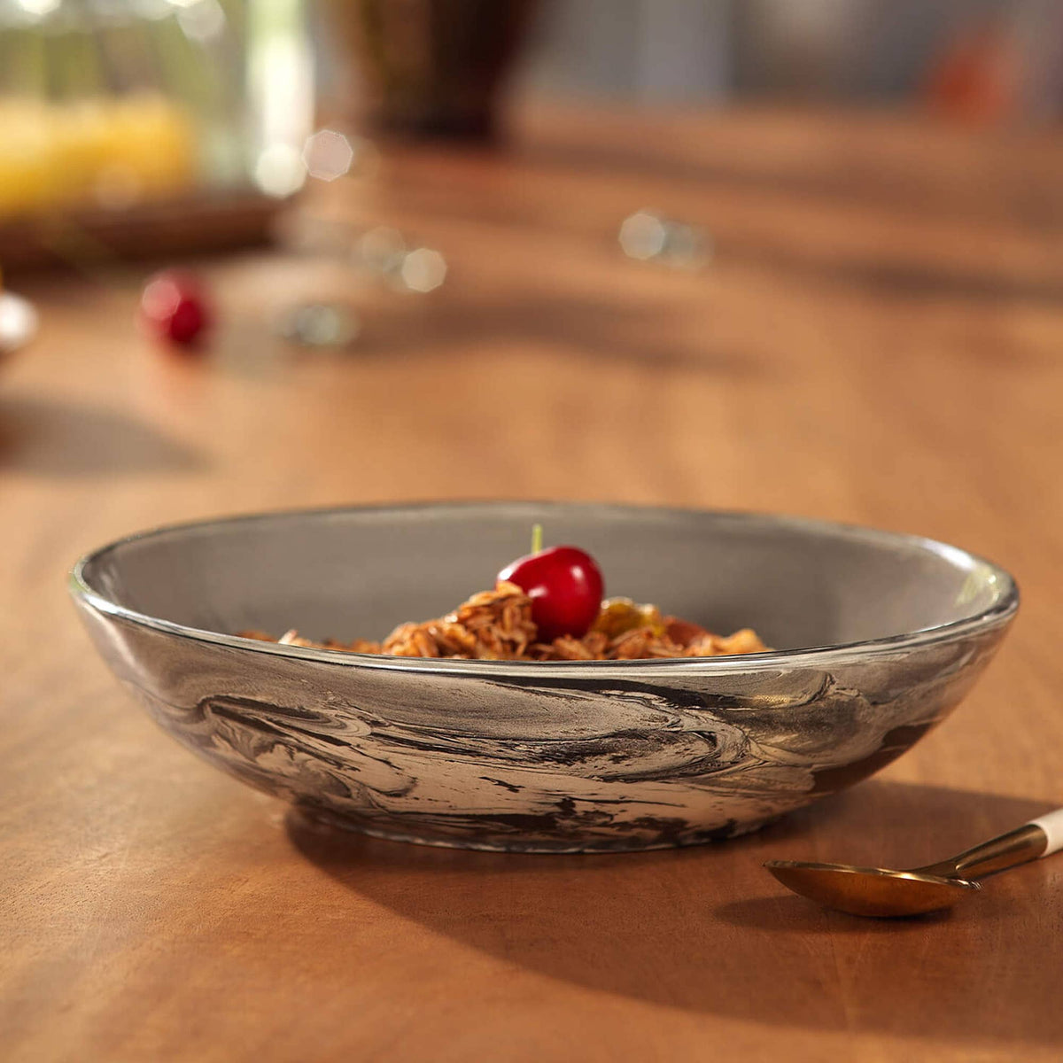 Carbon Ceramic Pasta Bowl 13.5 oz | Black Marbled Serving Bowl