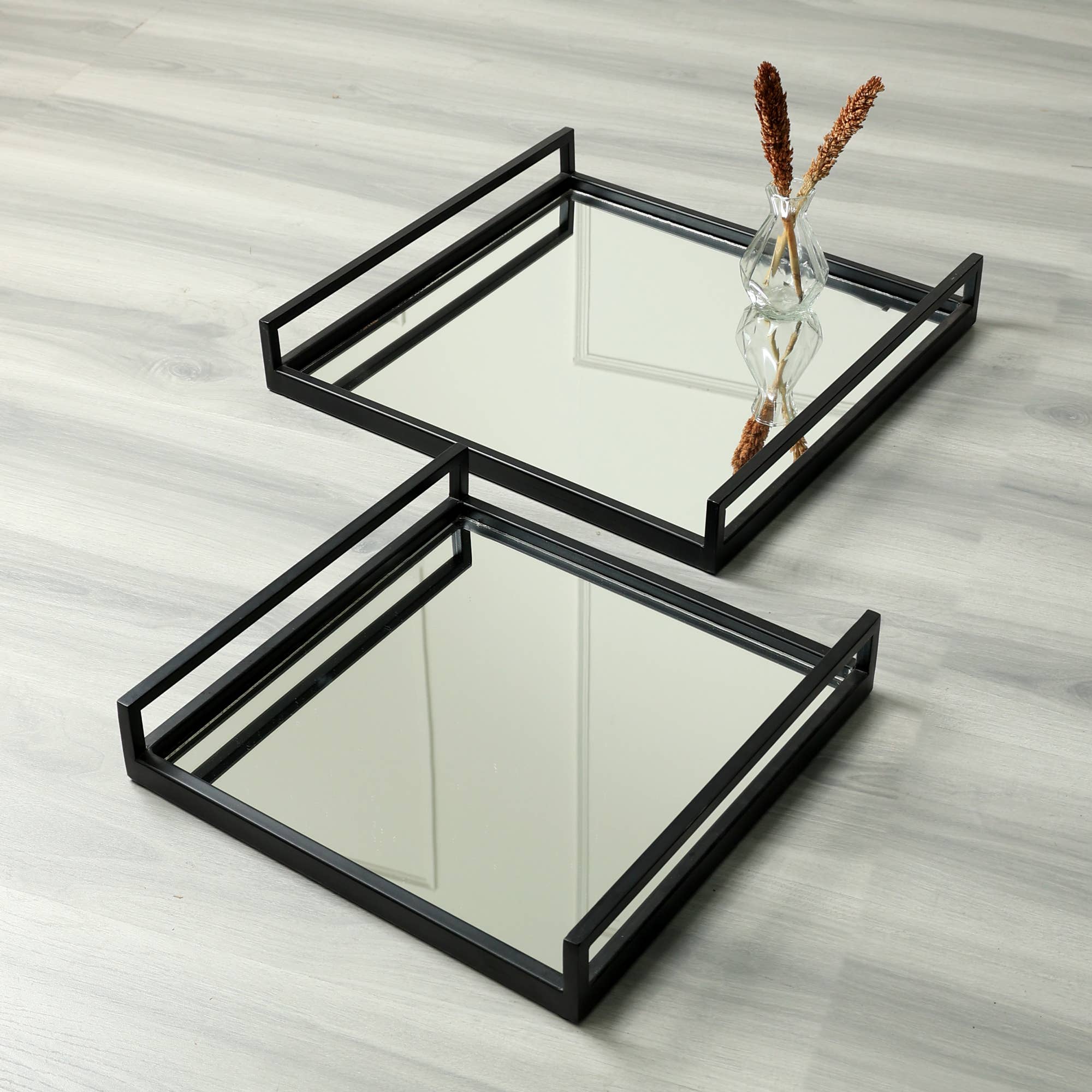 Glass Tray | Decorative Glass Square Tray | Set of 2 | Elegant Serving Set