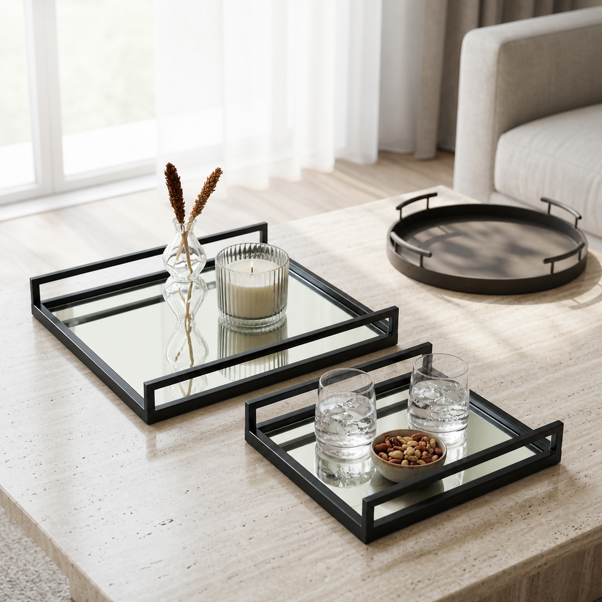 Glass Tray | Decorative Glass Square Tray | Set of 2 | Elegant Serving Set