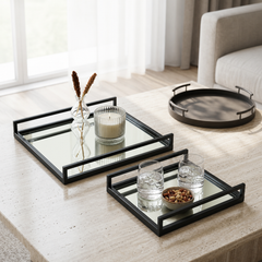 Glass Tray | Decorative Glass Square Tray | Set of 2 | Elegant Serving Set