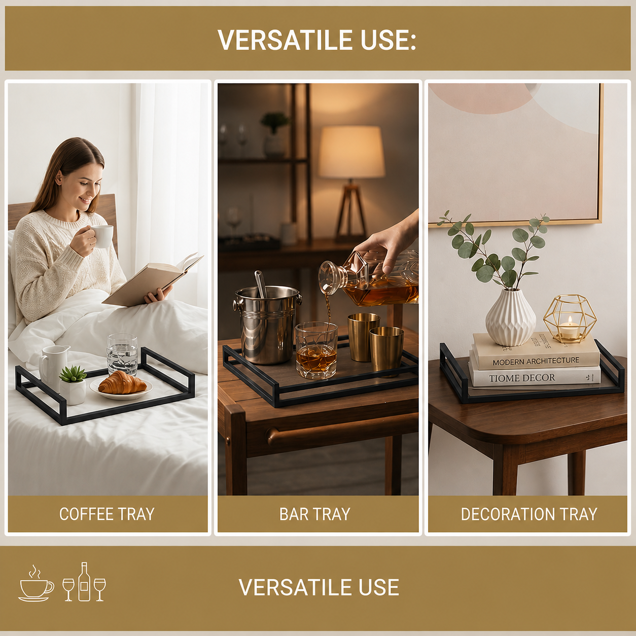 Glass Tray | Decorative Glass Square Tray | Set of 2 | Elegant Serving Set
