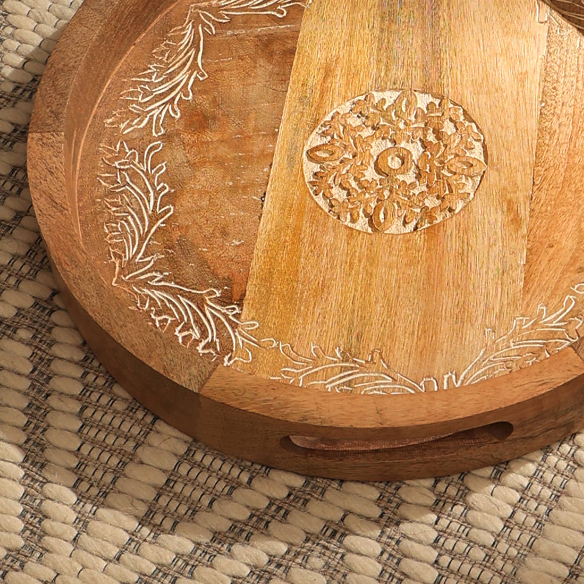 Tray | Round Mango Wood Serving Tray | Set of 2 – Elegant Wooden Dinnerware for Home & Kitchen