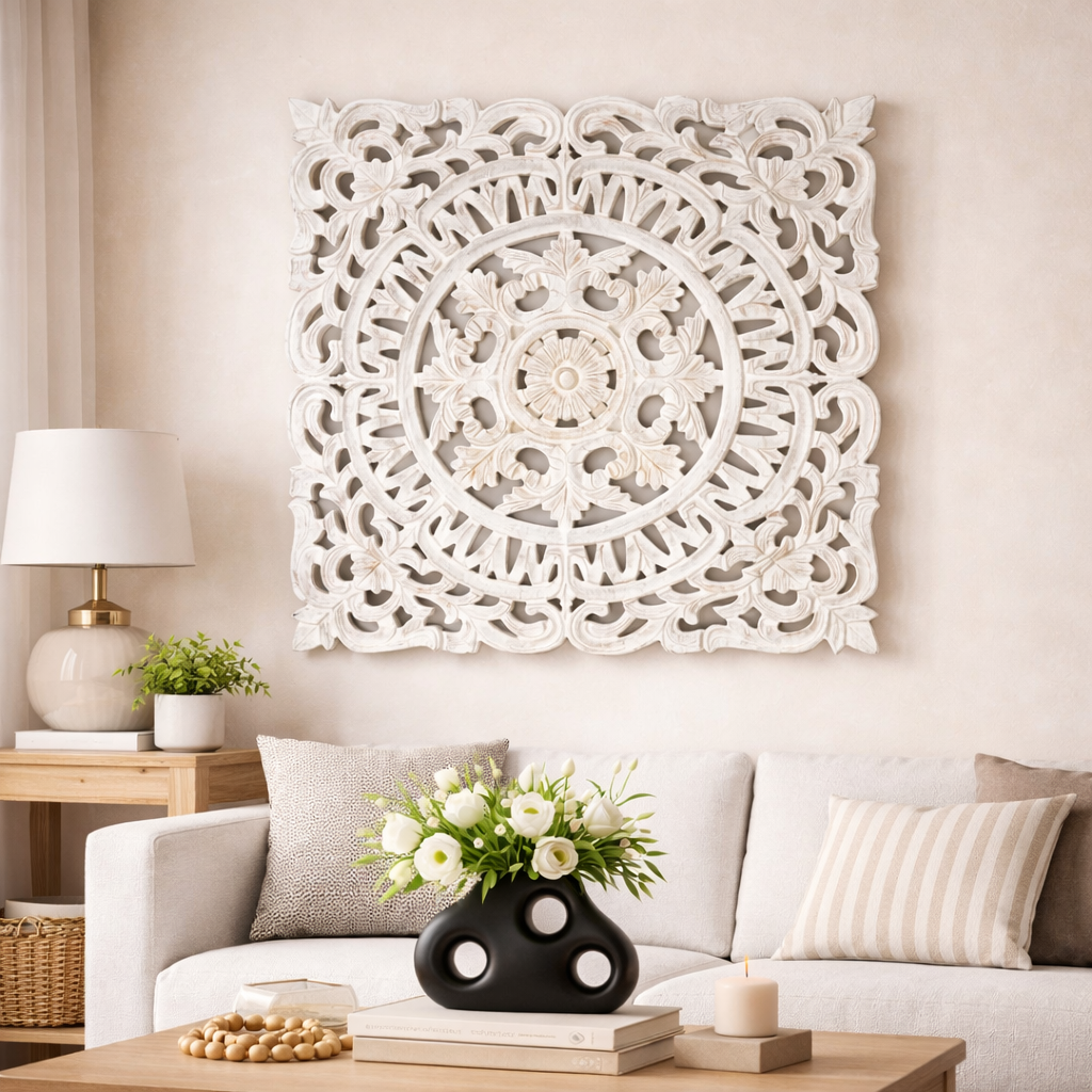 Hand Carved Wall Decor | Mandala Wall Accent | Unique Home Décor Piece