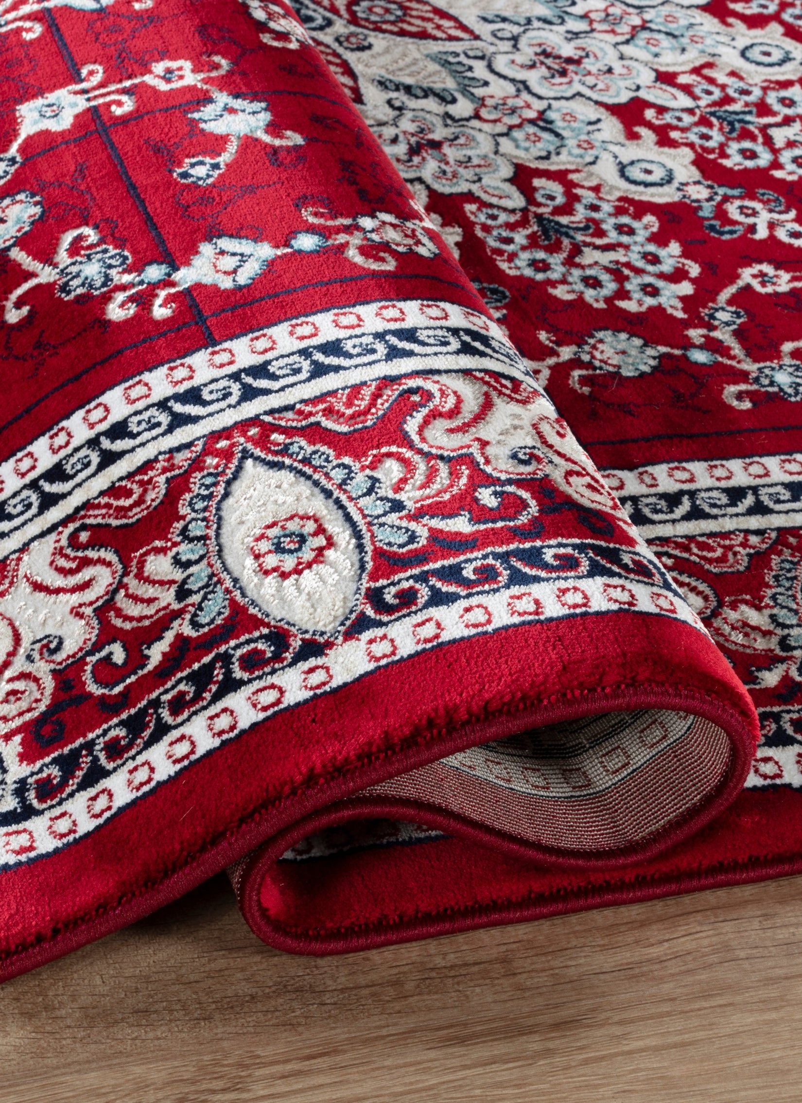 Traditional Persian Kerman Floral Medallion Red Area Rug, Runner & Round Rug – 478 Red