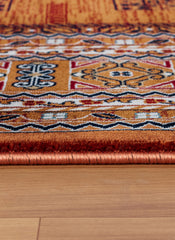 Traditional Tribal Turkmen Geometric Panel Rose Area Rug & Runner – E851B Rose