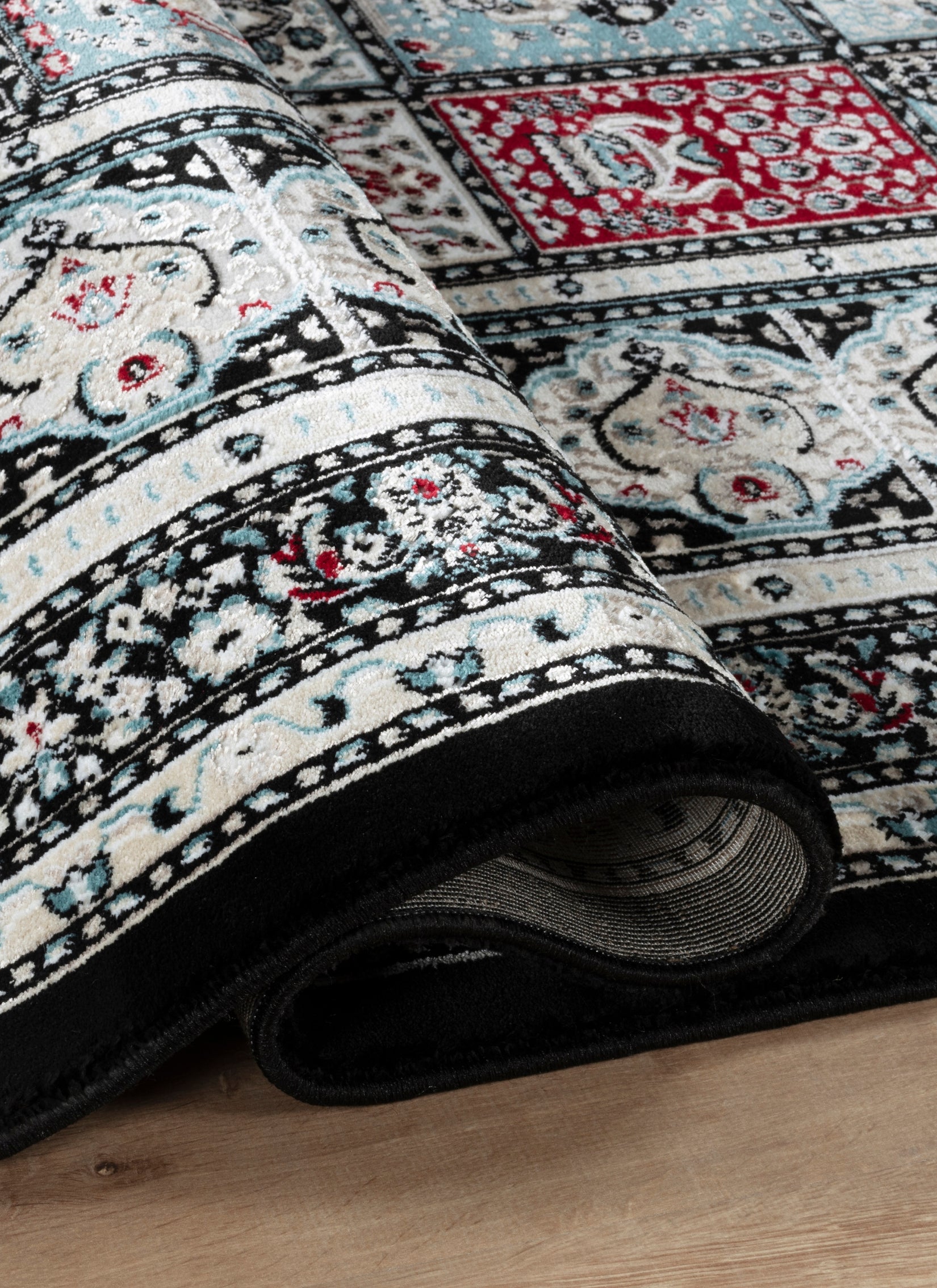 Traditional Persian Bakhtiari Garden Panel Black Area Rug, Runner & Round Rug – 4763 Black