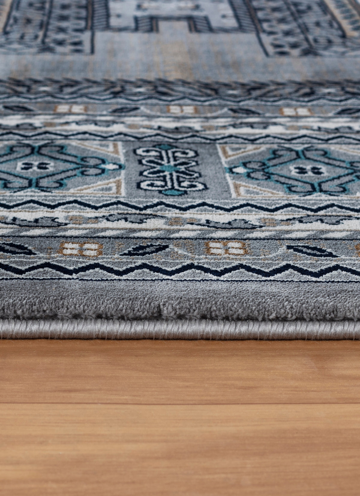 Traditional Tribal Turkmen Geometric Panel Grey Area Rug & Runner – E851B Grey