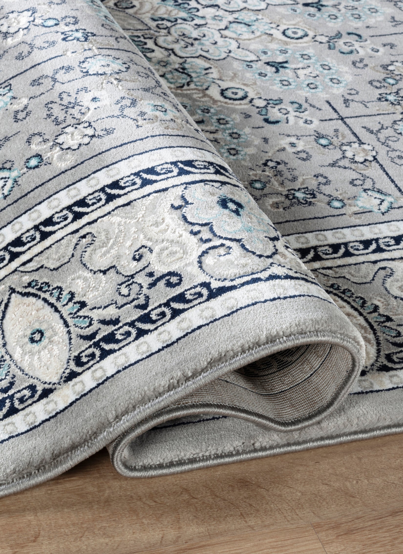 Traditional Persian Kerman Floral Medallion Grey Area Rug, Runner & Round Rug – 478 Grey