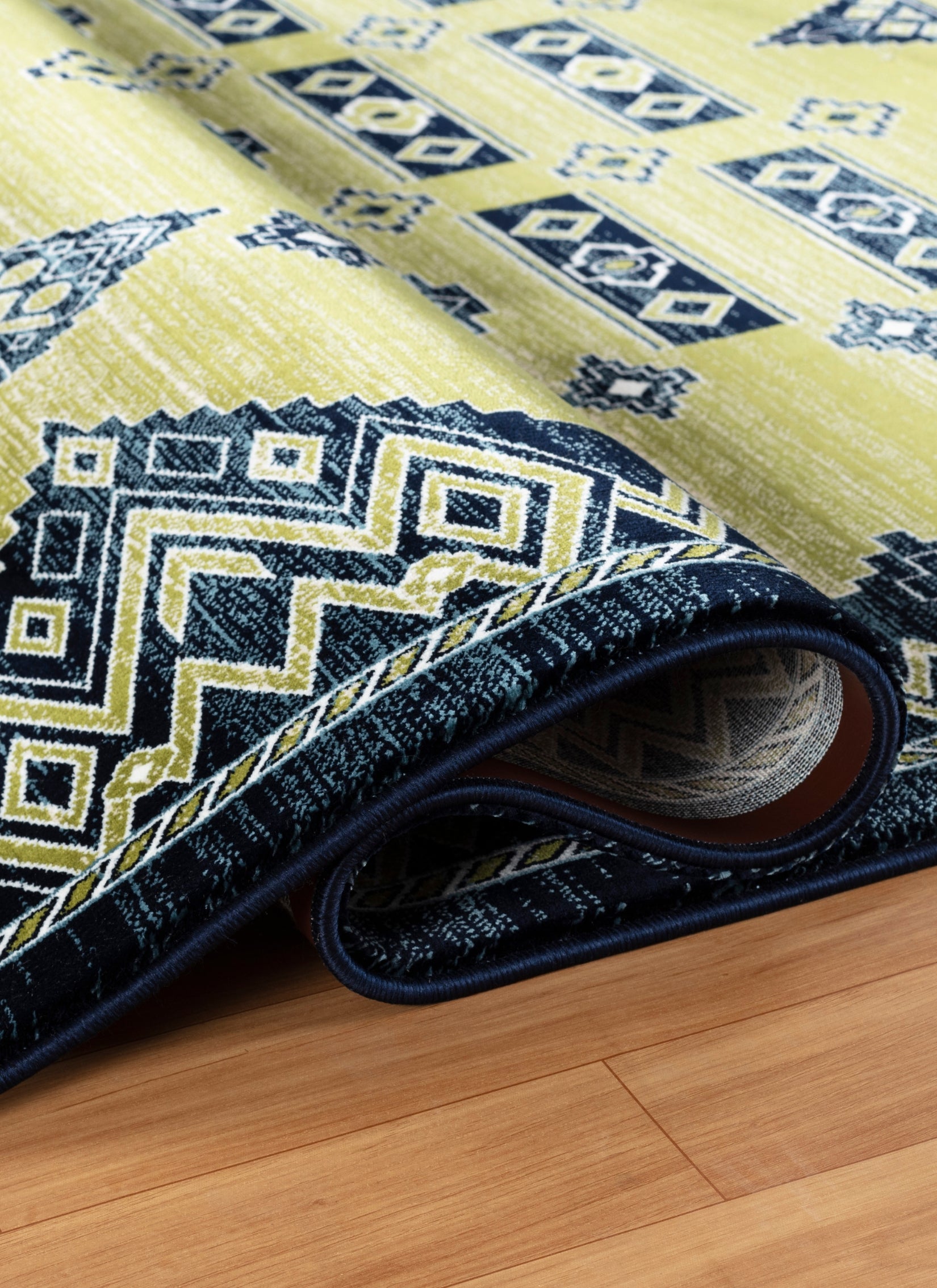 Traditional Tribal Southwestern Geometric Green & Navy Area Rug & Runner – E927A Green Navy