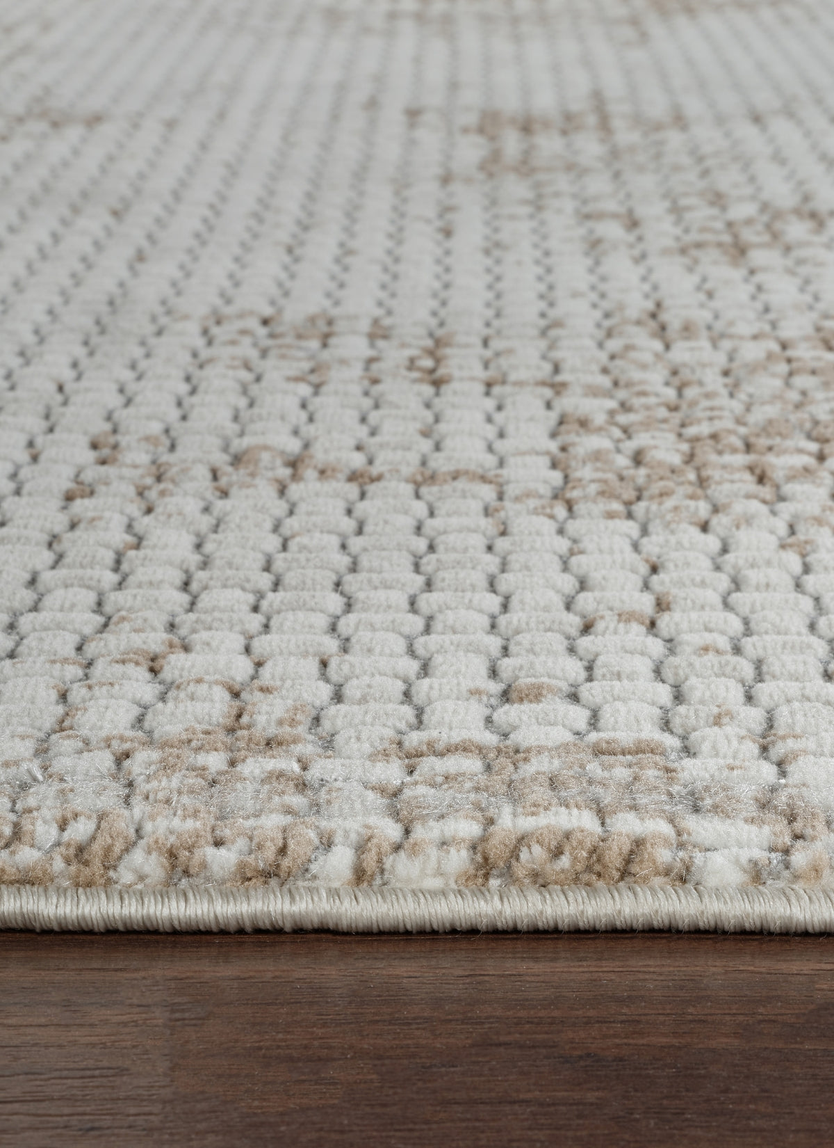 Modern Distressed Grid Textured Cream & Brown Area Rug & Runner – BT306 Cream Brown