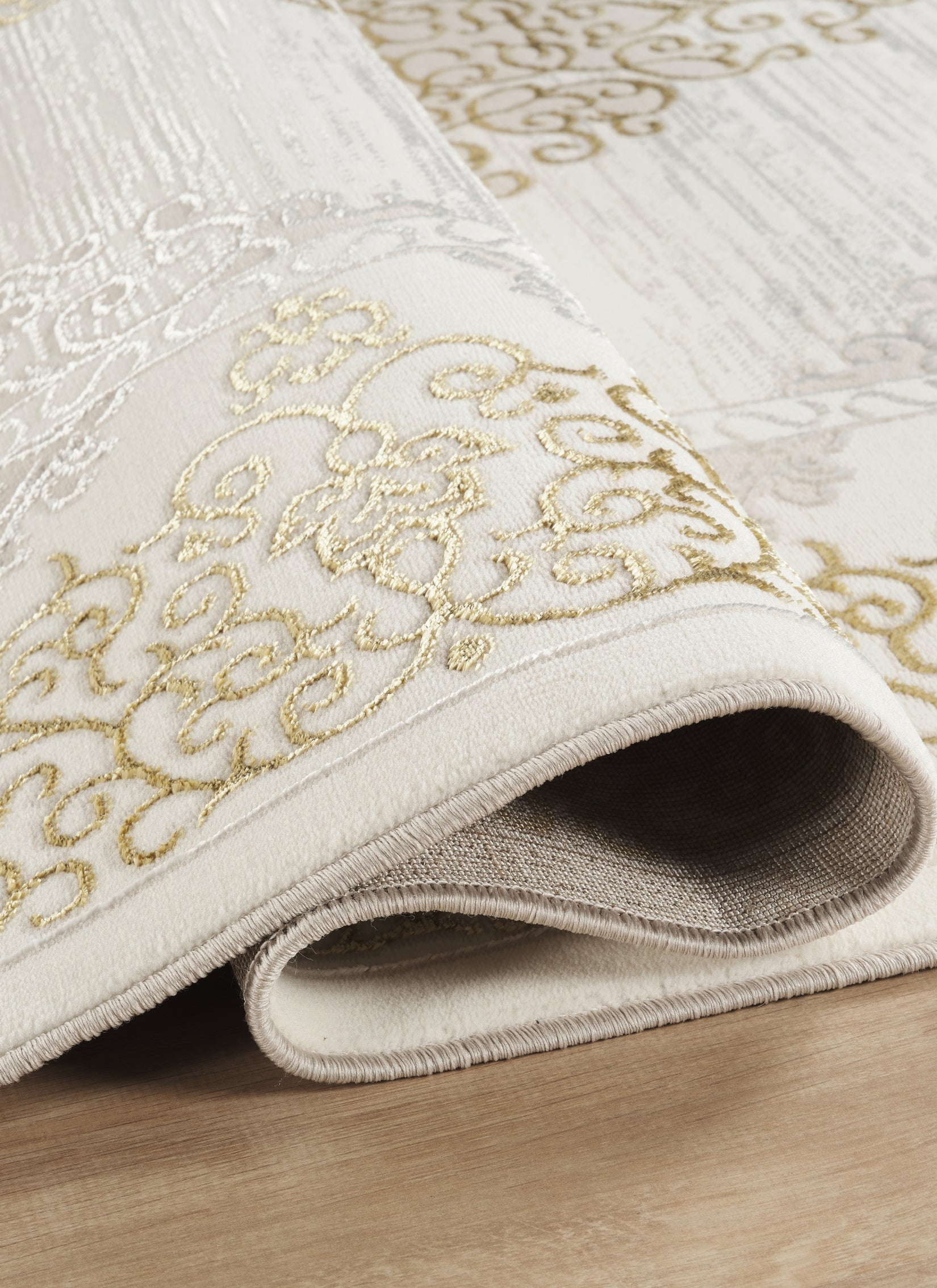 Traditional Damask Medallion Scroll Bordered Cream Area Rug & Runner – 64004 Cream