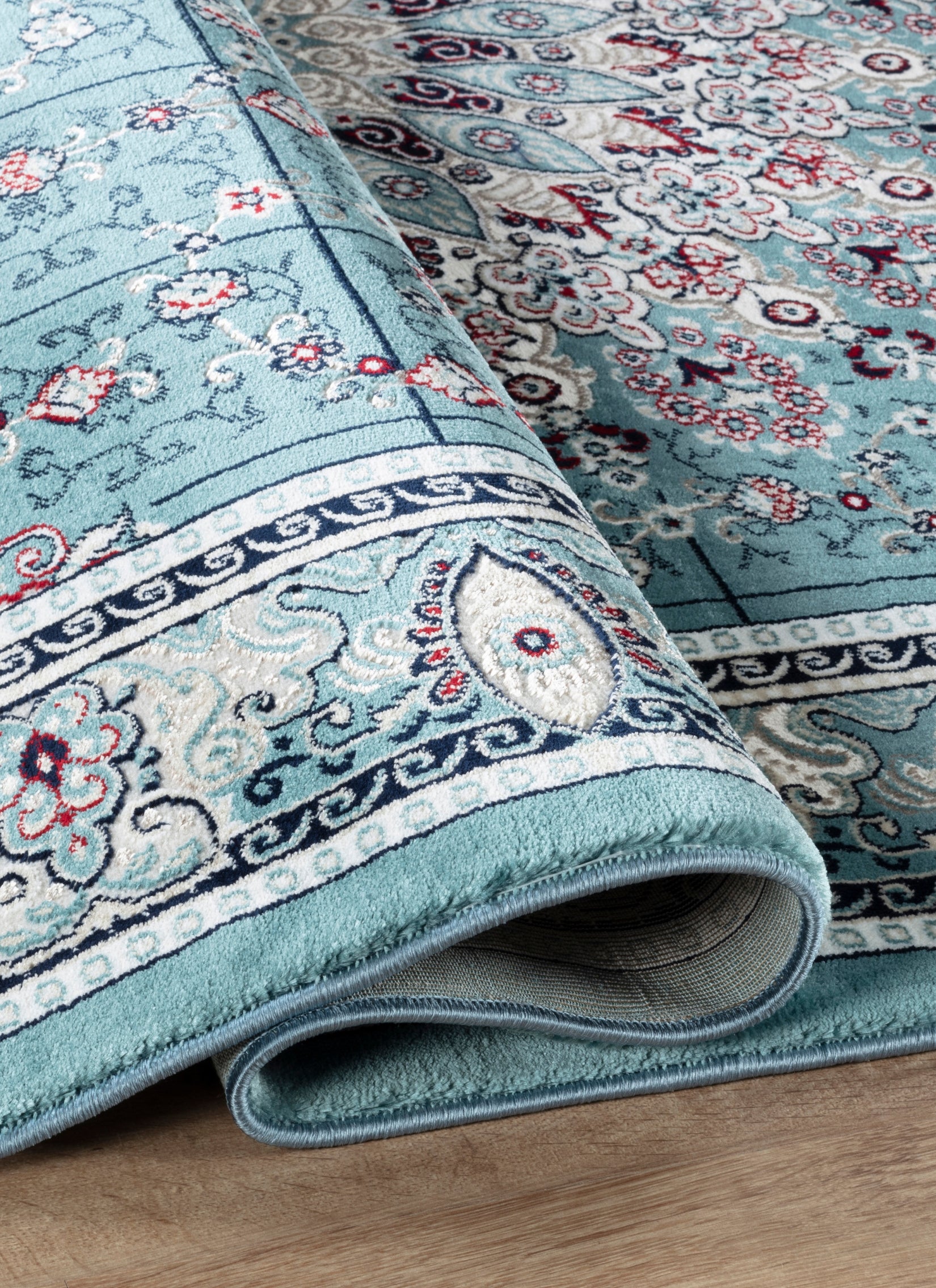 Traditional Persian Kerman Floral Medallion Blue Area Rug, Runner & Round Rug – 478 Blue
