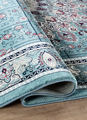 Traditional Persian Kerman Floral Medallion Blue Area Rug, Runner & Round Rug – 478 Blue