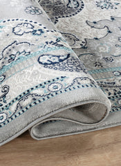 Traditional Persian Paisley Floral Medallion Grey Area Rug, Runner & Round Rug – 470 Grey