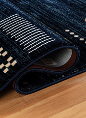 Modern Tribal Gabbeh Bordered Solid Navy Area Rug & Runner – B744A Navy