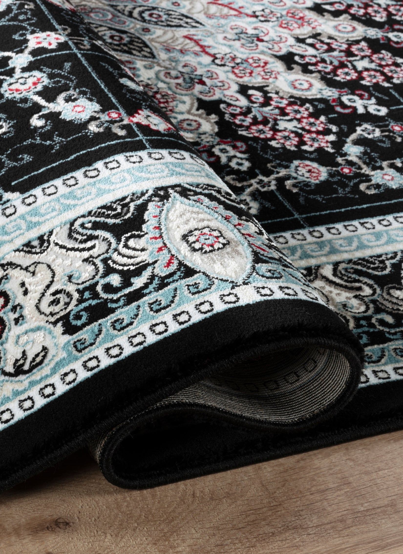 Traditional Persian Kerman Floral Medallion Black Area Rug, Runner & Round Rug – 478 Black
