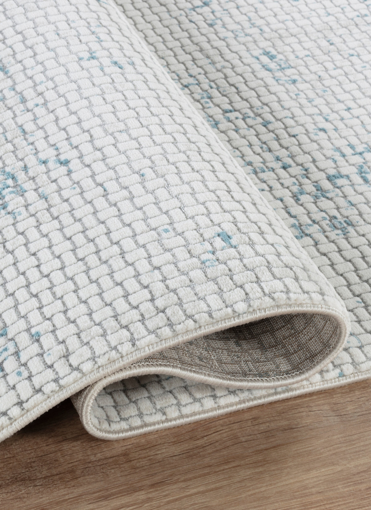 Modern Distressed Grid Textured Cream & Blue Area Rug & Runner – BT306 Cream Blue