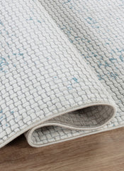 Modern Distressed Grid Textured Cream & Blue Area Rug & Runner – BT306 Cream Blue