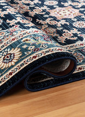 Traditional Persian All-Over Rosette Floral Bordered Navy Area Rug & Runner – D529B Navy