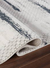 Modern Abstract Brushstroke Lattice Cream & Navy Area Rug & Runner – BT322 Cream Navy