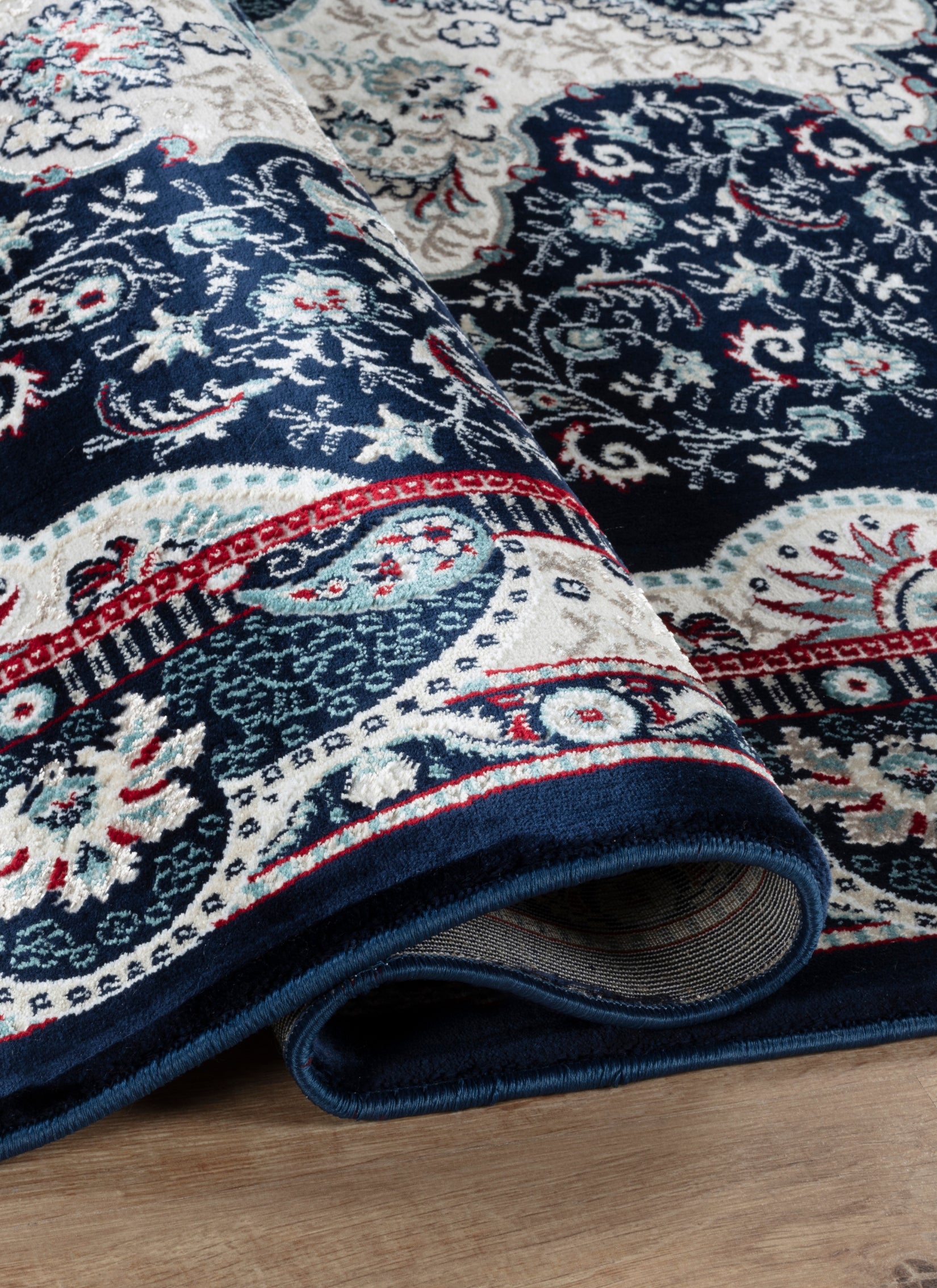 Traditional Persian Paisley Floral Medallion Navy Area Rug, Runner & Round Rug – 470 Navy