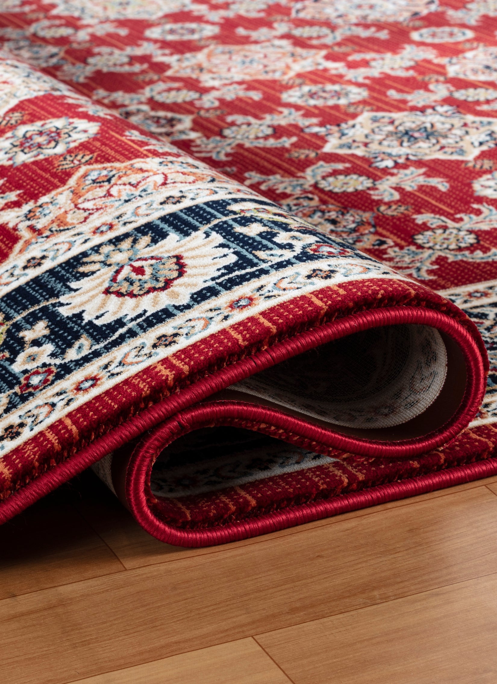 Traditional Persian All-Over Rosette Floral Bordered Red Area Rug & Runner – D529B Red