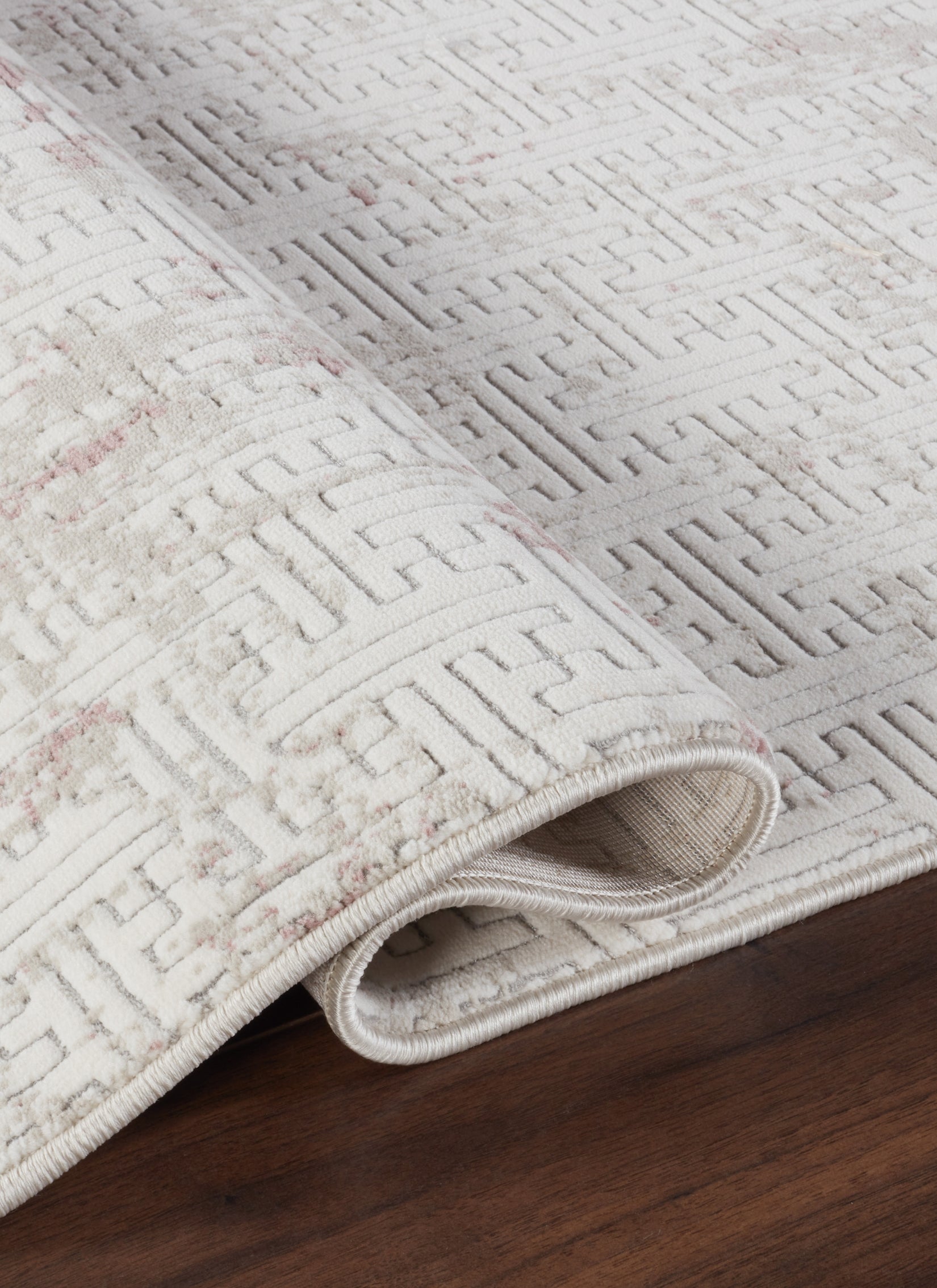 Modern Geometric Fretwork Textured Cream & Pink Area Rug & Runner – BT318 Cream Pink