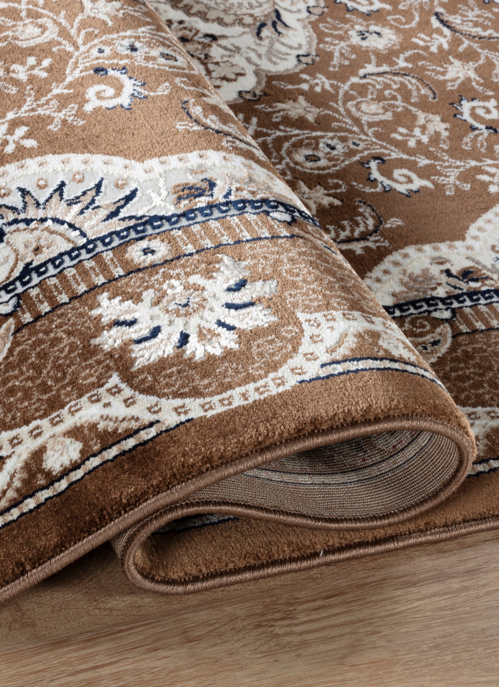 Traditional Persian Paisley Floral Medallion Brown Area Rug, Runner & Round Rug – 470 Brown