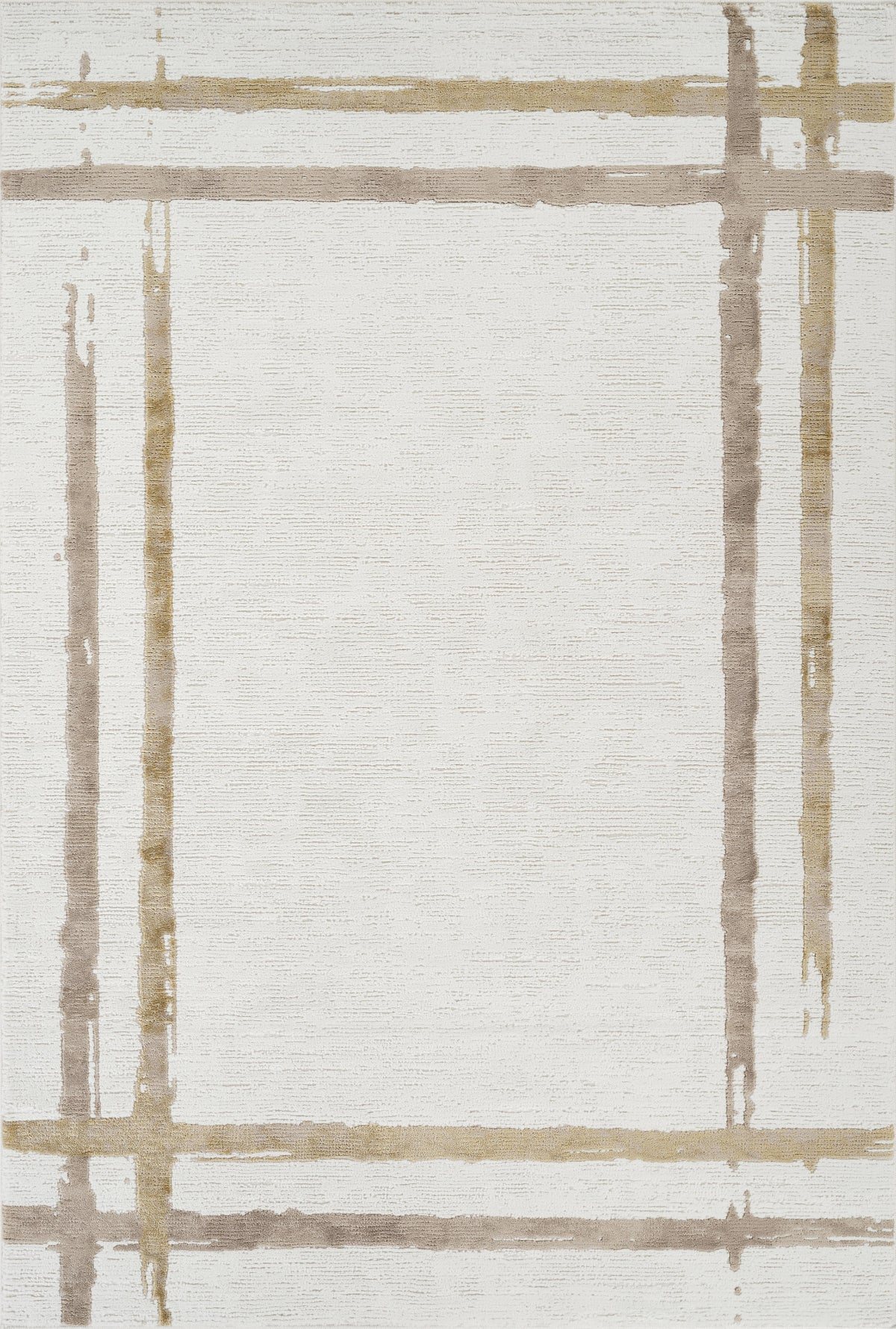 Modern Abstract Brushstroke Bordered Beige & Gold Area Rug & Runner – 67747 Beige Gold