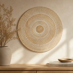 Wooden Wall Decor | Hand Carved Round Wall Accent | 36" Handmade Solid Wood Wall Art | Living Room, Bedroom & Entryway