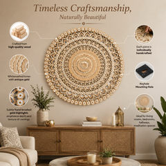 Wall Decor | Wooden Floral Hand Carved Mandala 48" Round Wall Art | Handmade Solid Wood Wall Hanging | Living Room, Bedroom & Entryway