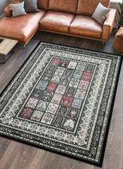 Traditional Persian Bakhtiari Garden Panel Black Area Rug, Runner & Round Rug – 4763 Black