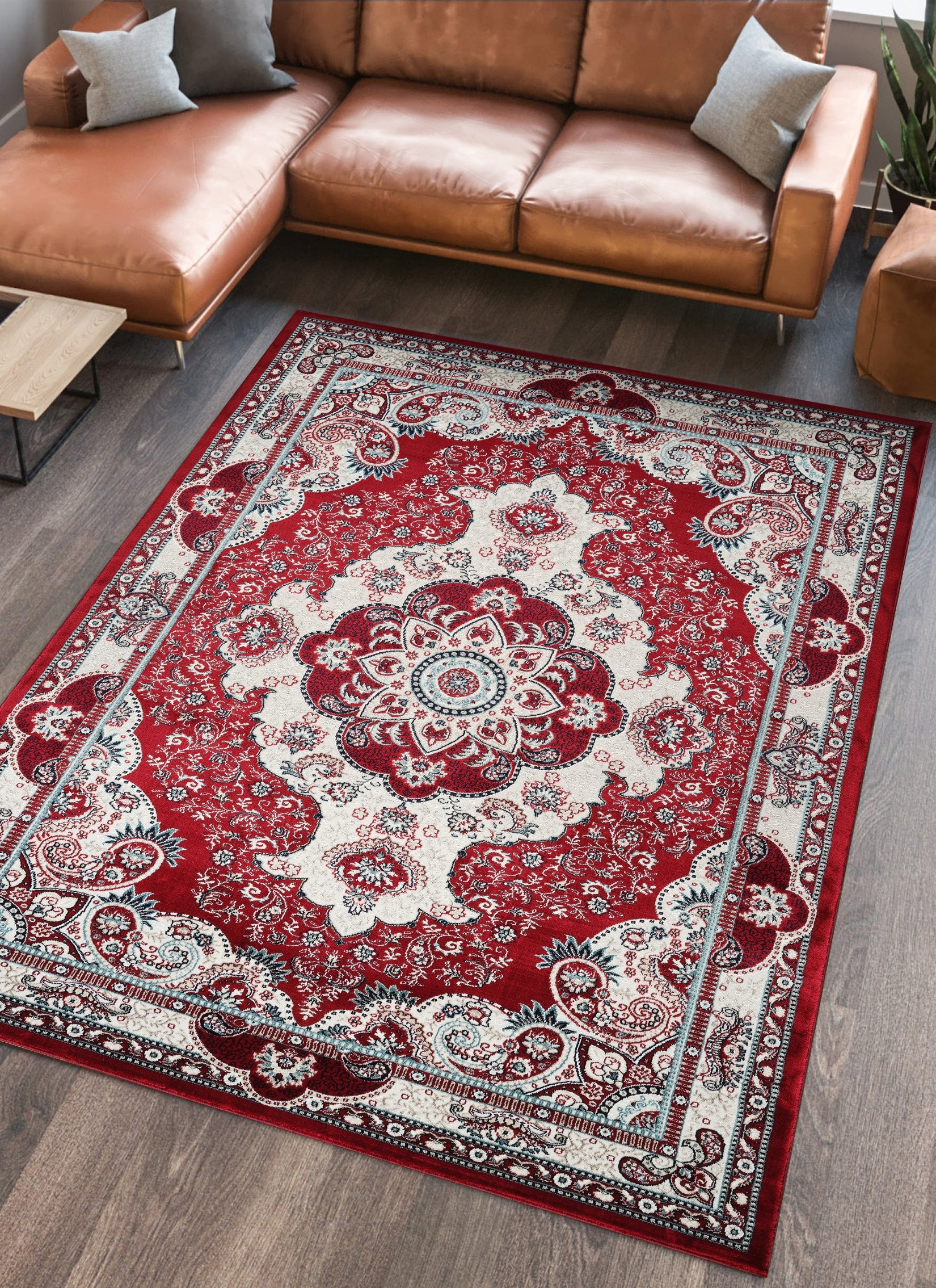Traditional Persian Paisley Floral Medallion Red Area Rug, Runner & Round Rug – 470 Red