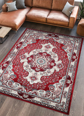 Traditional Persian Paisley Floral Medallion Red Area Rug, Runner & Round Rug – 470 Red