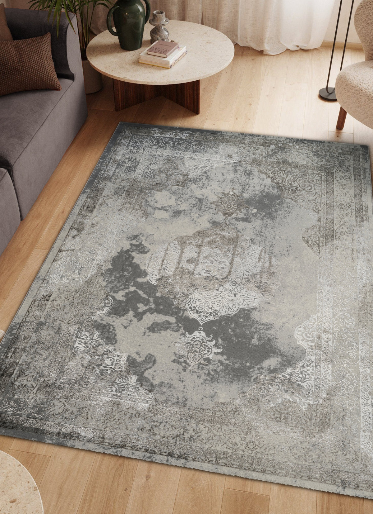 Transitional Farmhouse Tonal Grey & Taupe Area Rug & Runner – 6341 Grey/Vizion