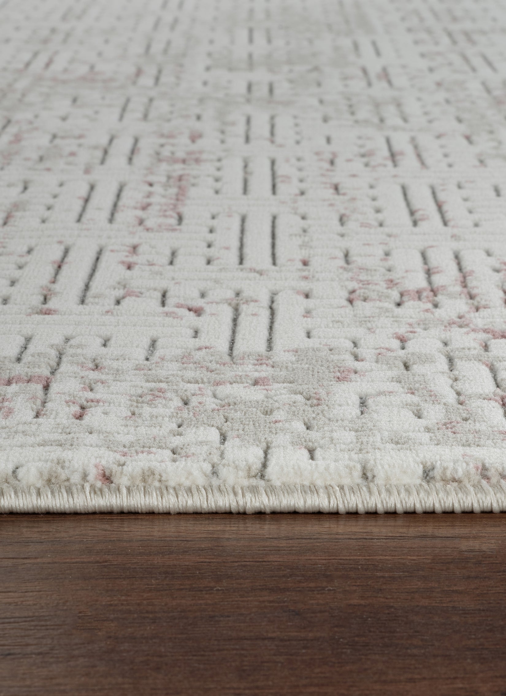 Modern Geometric Fretwork Textured Cream & Pink Area Rug & Runner – BT318 Cream Pink