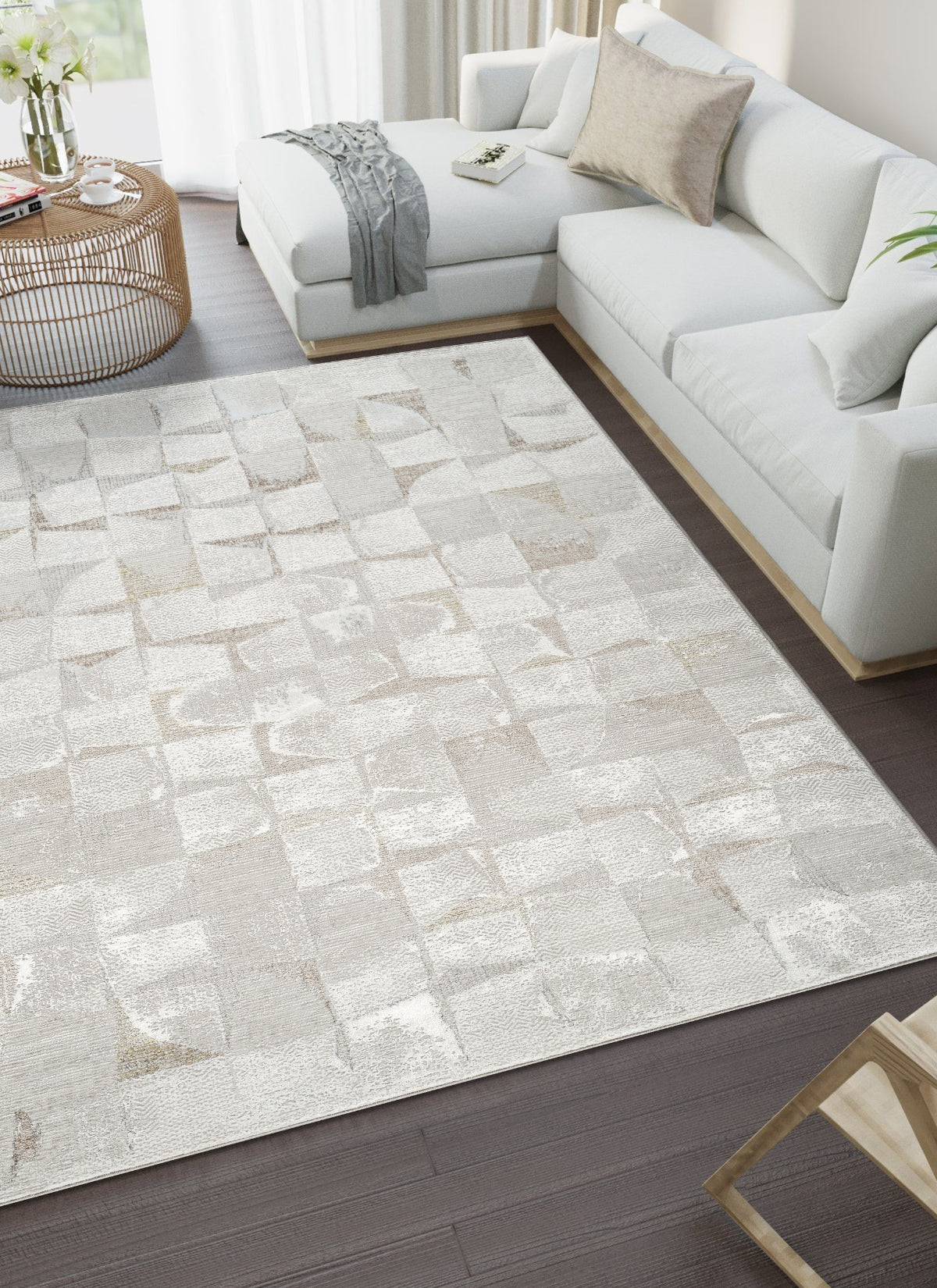 Modern Geometric Mosaic Tile Grey Area Rug & Runner – 60240 Grey