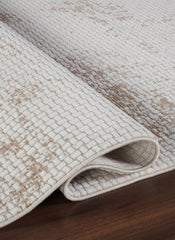 Modern Distressed Grid Textured Cream & Brown Area Rug & Runner – BT306 Cream Brown