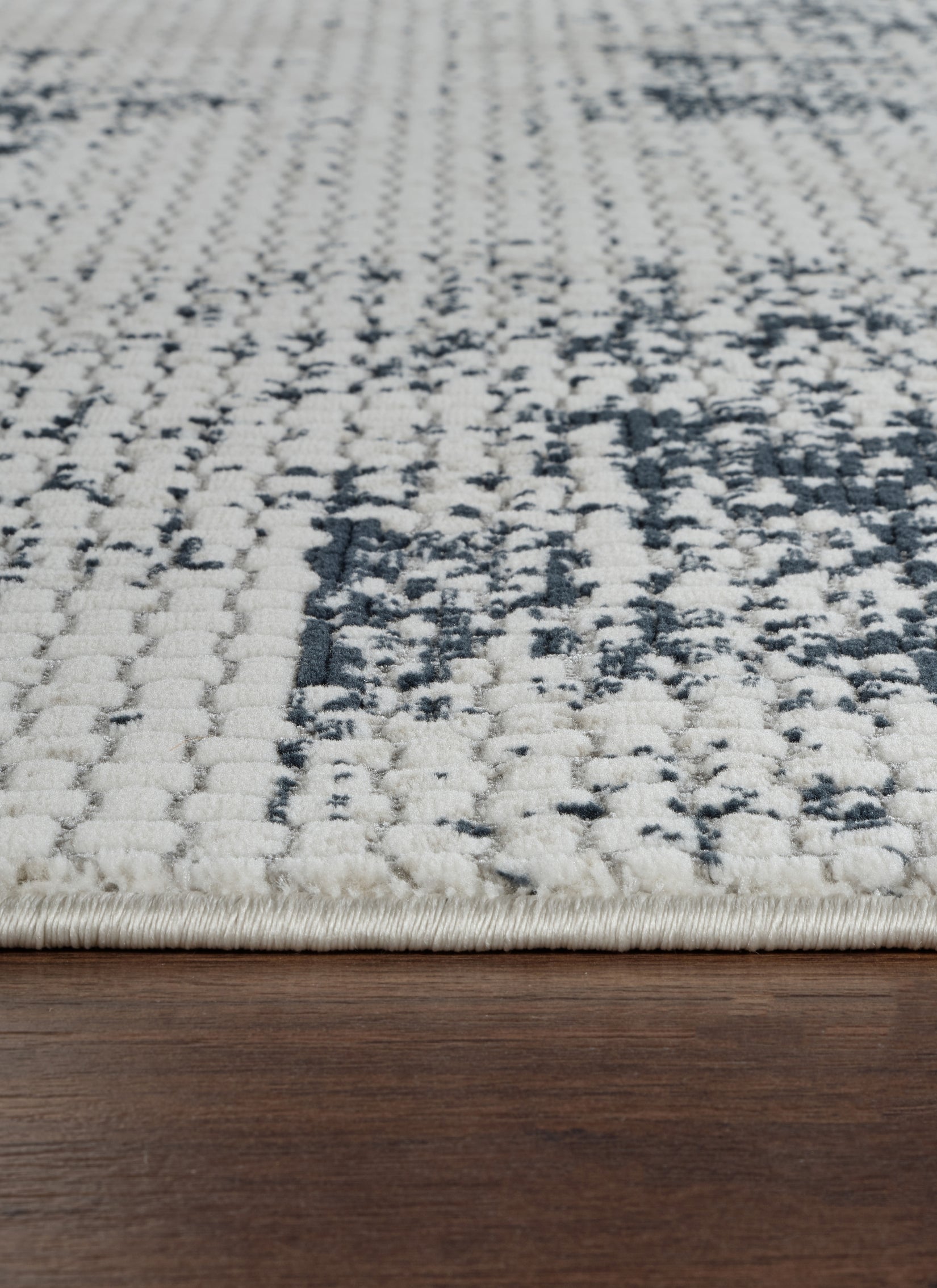 Modern Distressed Grid Textured Cream & Navy Area Rug & Runner – BT306 Cream Navy