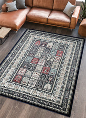 Traditional Persian Bakhtiari Garden Panel Navy Area Rug, Runner & Round Rug – 4763 Navy