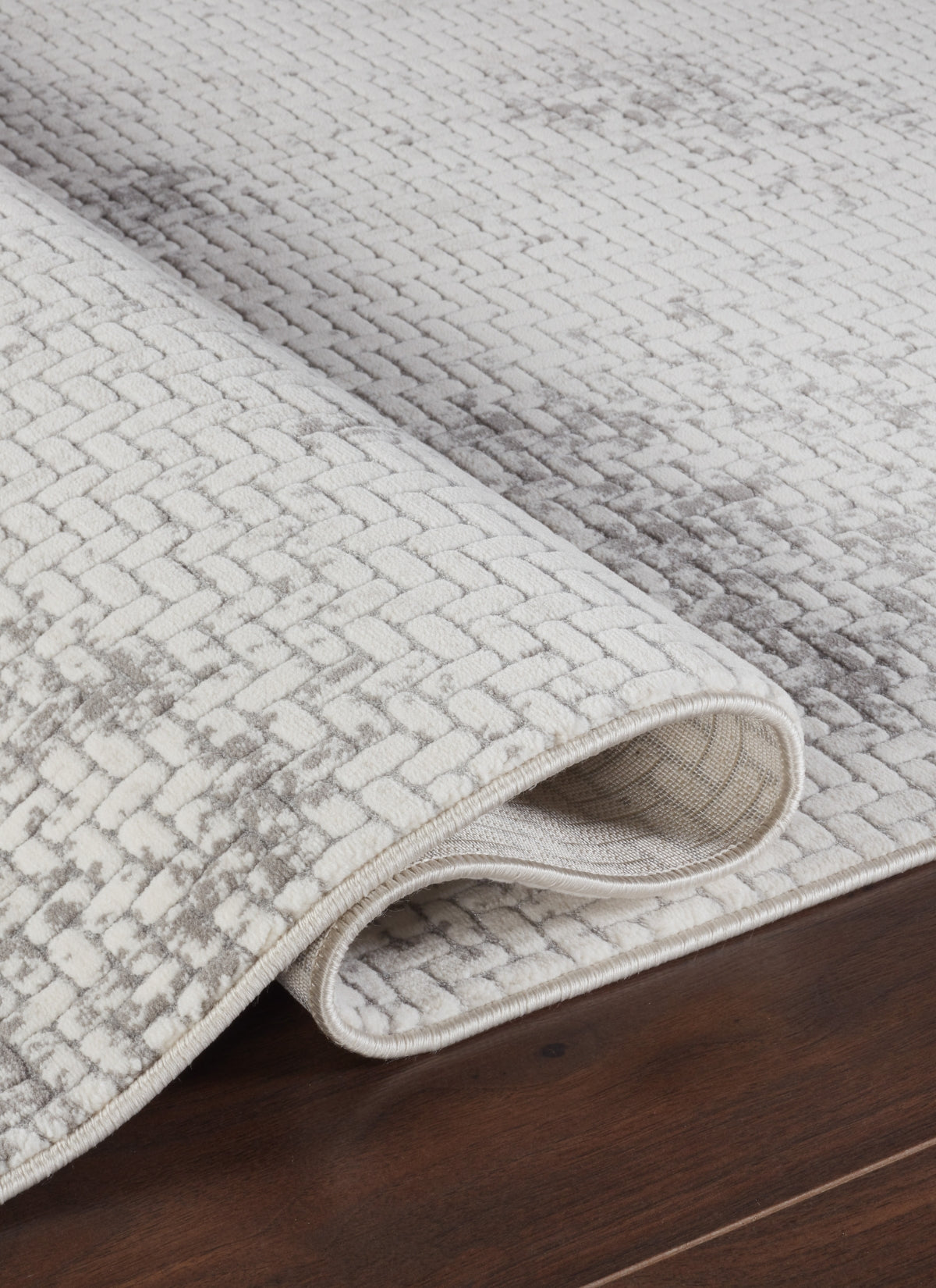 Modern Distressed Grid Textured Cream & Beige Area Rug & Runner – BT306 Cream Beige