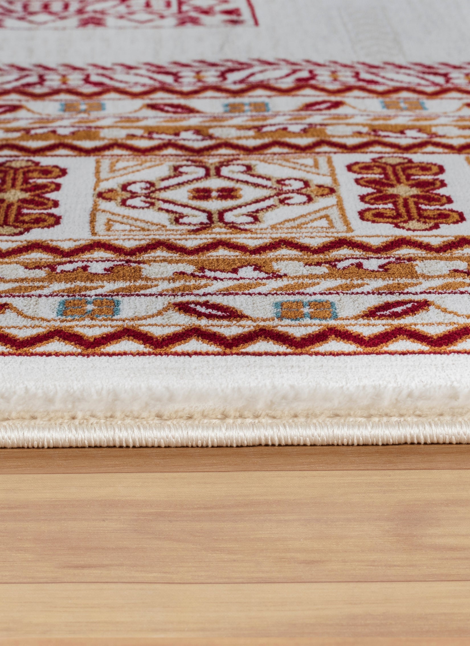 Traditional Tribal Turkmen Geometric Panel Cream Area Rug & Runner – E851B Cream